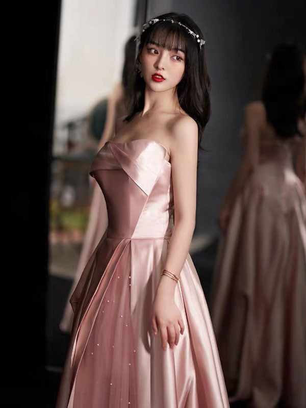 Glamorous Evening Dress A-Line Strapless Floor-Length Sleeveless Lace-up Party Dresses Bean Paste Pink Pageant Dress Glamorous Evening Dress A-Line Strapless Floor-Length Sleeveless Lace-up Party Dresses Bean Paste Pink Pageant Dress