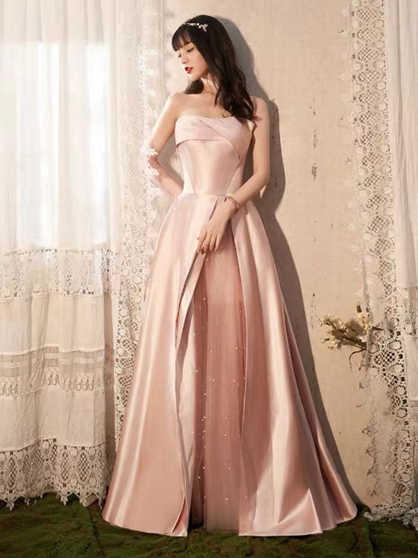 Glamorous Evening Dress A-Line Strapless Floor-Length Sleeveless Lace-Up Party Dresses Bean Paste Pink Pageant Dress Glamorous Evening Dress A-Line Strapless Floor-Length Sleeveless Lace-Up Party Dresses Bean Paste Pink Pageant Dress