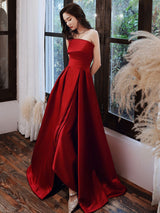 Glamorous Evening Dress A-Line Strapless Satin Fabric Floor-Length Pleated Social evening dress-Ballbella