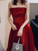 Glamorous Evening Dress A-Line Strapless Satin Fabric Floor-Length Pleated Social evening dress-Ballbella