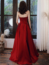 Glamorous Evening Dress A-Line Strapless Satin Fabric Floor-Length Pleated Social evening dress-Ballbella