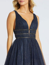 Glamorous Evening Dress Princess Silhouette V-Neck Sleeveless Backless Sequins Tulle Social Party Dresses-Ballbella