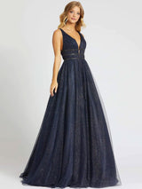 Glamorous Evening Dress Princess Silhouette V-Neck Sleeveless Backless Sequins Tulle Social Party Dresses-Ballbella