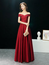 Glamorous Evening Dresses Off The Shoulder evening dress Long Satin Maxi Dresses-Ballbella