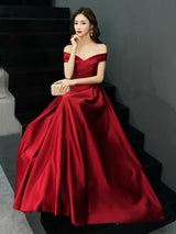 Glamorous Evening Dresses Off The Shoulder evening dress Long Satin Maxi Dresses-Ballbella