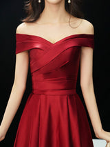 Glamorous Evening Dresses Off The Shoulder evening dress Long Satin Maxi Dresses-Ballbella