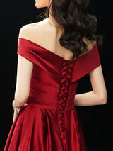 Glamorous Evening Dresses Off The Shoulder evening dress Long Satin Maxi Dresses-Ballbella