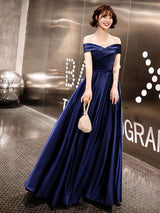 Glamorous Evening Dresses Off The Shoulder evening dress Long Satin Maxi Dresses-Ballbella