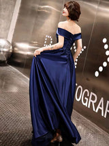 Glamorous Evening Dresses Off The Shoulder evening dress Long Satin Maxi Dresses-Ballbella