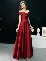 Glamorous Evening Dresses Off The Shoulder evening dress Long Satin Maxi Dresses-Ballbella