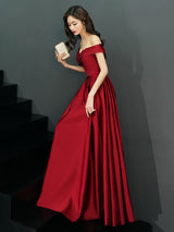 Glamorous Evening Dresses Off The Shoulder evening dress Long Satin Maxi Dresses-Ballbella