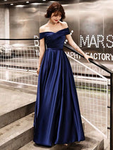 Glamorous Evening Dresses Off The Shoulder evening dress Long Satin Maxi Dresses-Ballbella