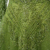 Glamorous Green V-Neck Long Sleeves A-Line Prom Dresses Long Beads With Zipper-Ballbella