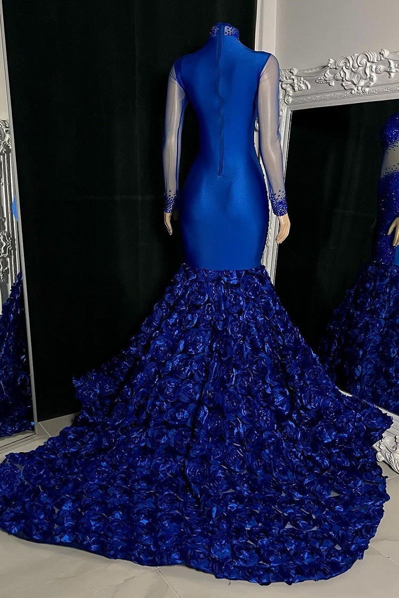 mermaid dress bottom Feather-Trim Long Beaded Mermaid Prom Dress CC2308 Royal / 2