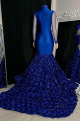 Glamorous High Neck Long Sleeves Prom Dresses Mermaid Flowers Bottom With Beads-Ballbella