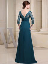 Glamorous Ink Blue Evening Dress Lace Applique Beading V Neck Half Sleeves A Line Wedding Party Dress-Ballbella