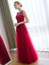 Glamorous Long Evening Dresses Lace Cameo Pink Party Dress A Line Applique Tulle Maxi Formal Dress-Ballbella