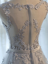 Glamorous Long Evening Dresses Lace Cameo Pink Party Dress A Line Applique Tulle Maxi Formal Dress-Ballbella