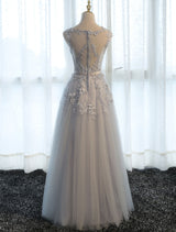 Glamorous Long Evening Dresses Lace Cameo Pink Party Dress A Line Applique Tulle Maxi Formal Dress-Ballbella