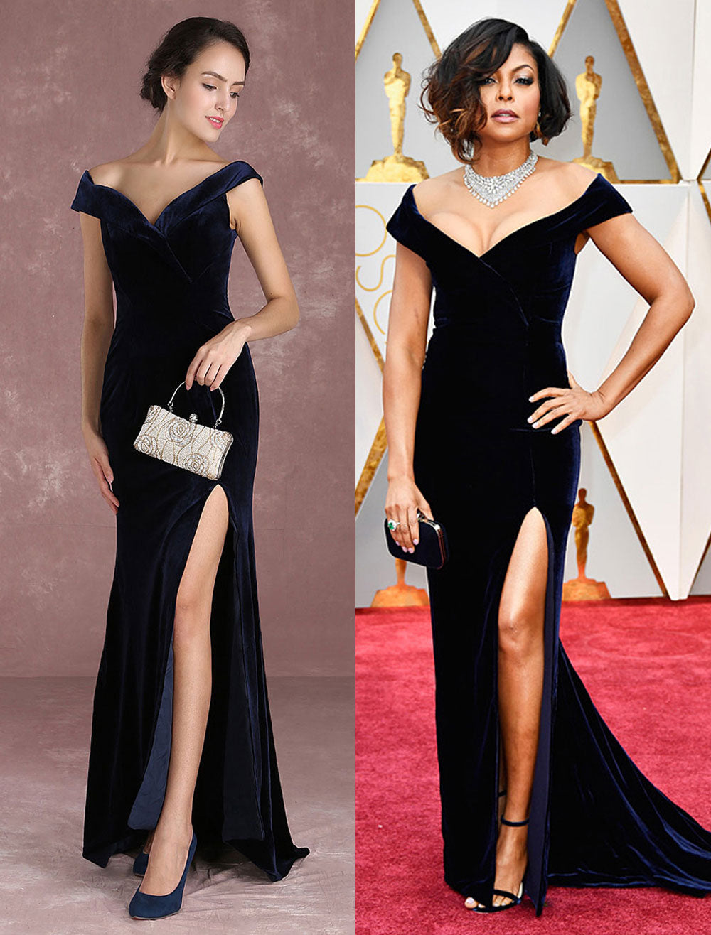 Dark Navy Slit Party Dress With Train Inspired By Taraji P. Henson Dark Navy Slit Party Dress With Train Inspired By Taraji P. Henson
