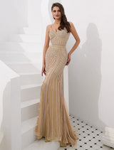 Glamorous Mermaid Evening Dresses Luxury Heavy Beaded Straps Formal Gowns With Train-Ballbella