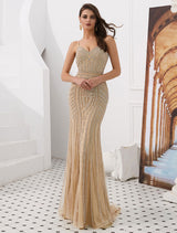 Glamorous Mermaid Evening Dresses Luxury Heavy Beaded Straps Formal Gowns With Train-Ballbella