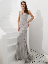 Glamorous Mermaid Evening Dresses Luxury Heavy Beaded Straps Formal Gowns With Train-Ballbella
