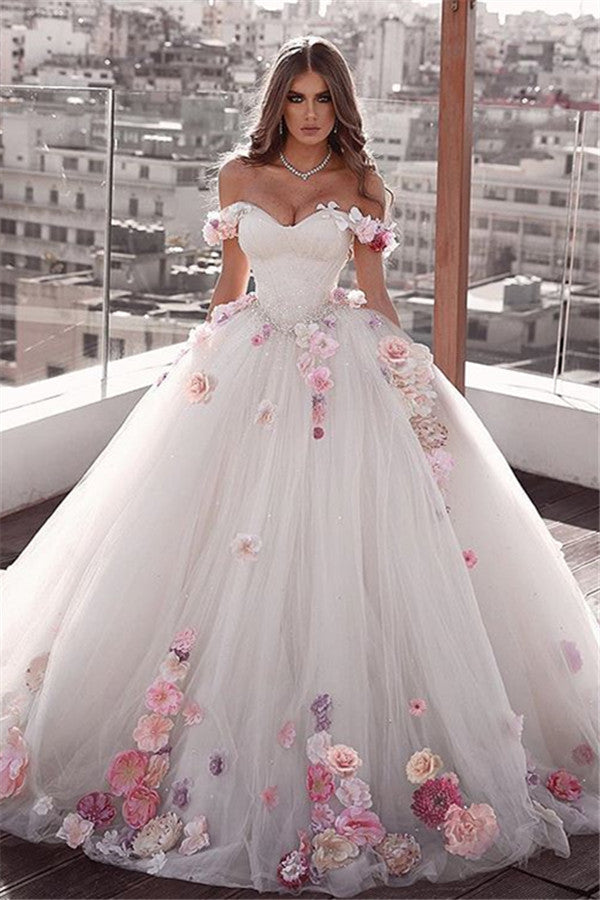 Glamorous Off The Shoulder Flower Ball Gown Wedding Dresses Glamorous Off The Shoulder Flower Ball Gown Wedding Dresses