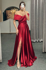 Glamorous Off The Shoulder Prom Dress With Split Ruffles A-Line Evening Gowns-Ballbella