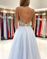 Glamorous Sweetheart Prom Dress Long Backless Tulle Evening Gowns-Ballbella