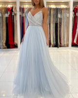 Glamorous Sweetheart Prom Dress Long Backless Tulle Evening Gowns-Ballbella