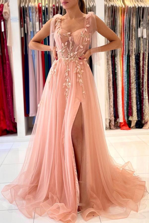 Glamorous Sweetheart Straps Tulle Evening Dress Long With Split Glamorous Sweetheart Straps Tulle Evening Dress Long With Split