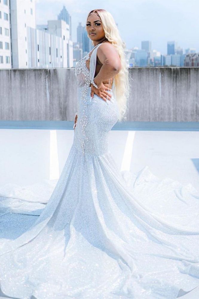 Glitter V-Neck affordable plus size prom dresses mermaid Evevning dress Glitter V-Neck affordable plus size prom dresses mermaid Evevning dress