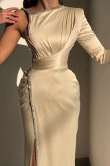 Glorious Ivory One Shoulder Long-Sleeve Sheath Evening Dresses With Sequins-Ballbella