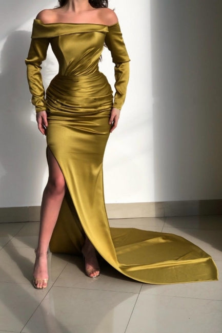 Glorious Yellow Off-The-Shoulder Long-Sleeve Mermaid Long-Sleeve Evening Dresses Glorious Yellow Off-The-Shoulder Long-Sleeve Mermaid Long-Sleeve Evening Dresses