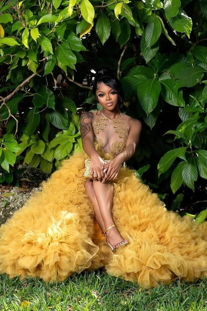 Gold Ruffles Mermaid Luxury Sequin Floor length Prom Dresses Gold Ruffles Mermaid Luxury Sequin Floor length Prom Dresses