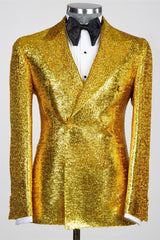 Gold Sequin Peaked Lapel Double-Breasted Prom Suit-Ballbella