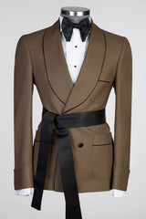 Golden Brown Formal Suit with Black Sash for Wedding-Ballbella