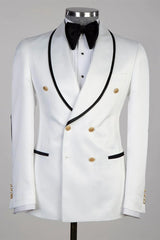 Golden Button White Wedding Suit with Black Edge-Ballbella