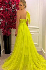Gorgeous A-Line One-Shoulder Tulle Long Prom Dress With Split-Ballbella