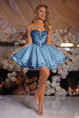 Gorgeous A-Line Satin Strapless Homecoming Dress Sleeveless Mini With Beads-Ballbella