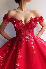 Gorgeous Ball Gown Off-the-Shoulder Applique Flowers Evening Dresses-Ballbella