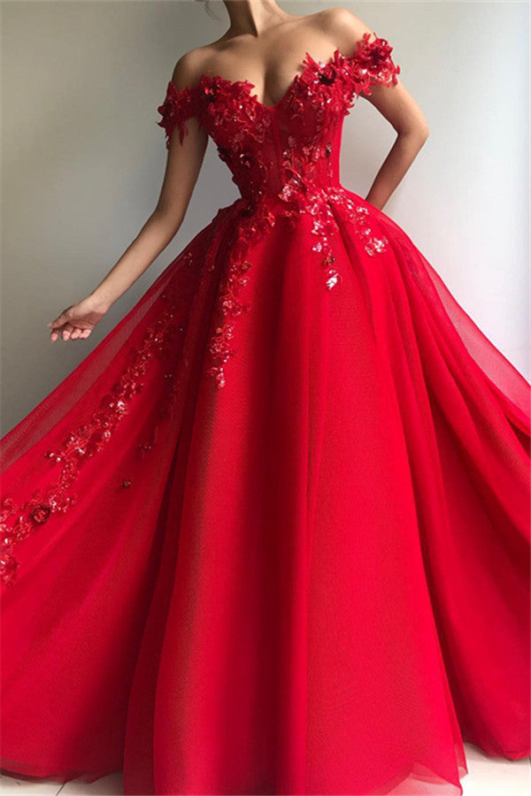 Gorgeous Ball Gown Off-the-Shoulder Applique Flowers Evening Dresses Gorgeous Ball Gown Off-the-Shoulder Applique Flowers Evening Dresses