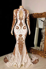 Gorgeous Beading Sequins Keyhole Neckline Cold Shoulder Long Sleevess Mermaid Formal Gowns-Ballbella