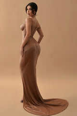 Gorgeous Brown Mermaid Prom Dress with Split Long Sleeveless-Ballbella