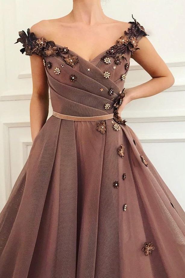 Gorgeous Brown Prom Party Gowns| V-Neck Ball Gown Evening Gowns Gorgeous Brown Prom Party Gowns| V-Neck Ball Gown Evening Gowns