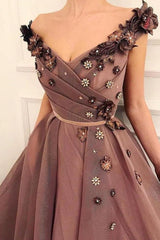 Gorgeous Brown Prom Party Gowns| V-Neck Ball Gown Evening Gowns-Ballbella