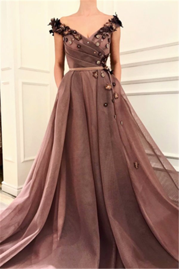 Gorgeous Brown Prom Party Gowns| V-Neck Ball Gown Evening Gowns Gorgeous Brown Prom Party Gowns| V-Neck Ball Gown Evening Gowns