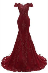 Gorgeous Burgundy Prom Party Gowns| Mermaid Lace Evening Gowns-Ballbella
