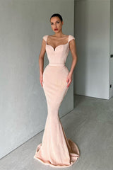 Gorgeous Cap Sleeves Sequins Mermaid Evening Dress Long Sweetheart-Ballbella